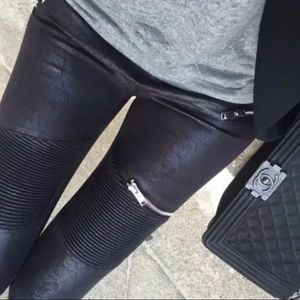 Zara Moto black faux suede biker trouser